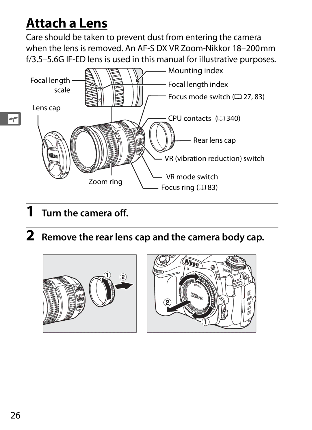 Nikon D300s manual Attach a Lens, Mounting index 