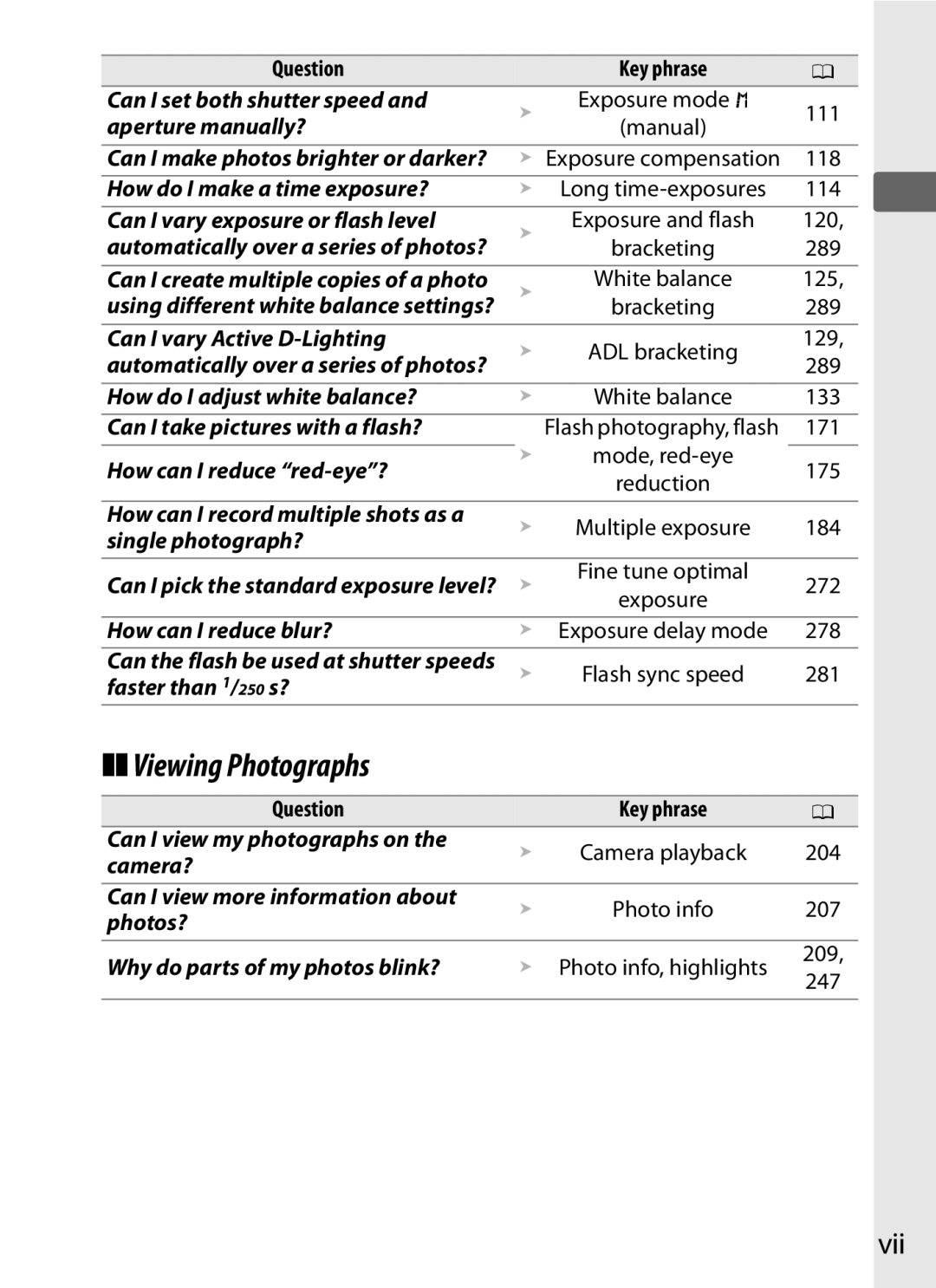 Nikon D300s manual Viewing Photographs, Vii, Photo info, highlights 