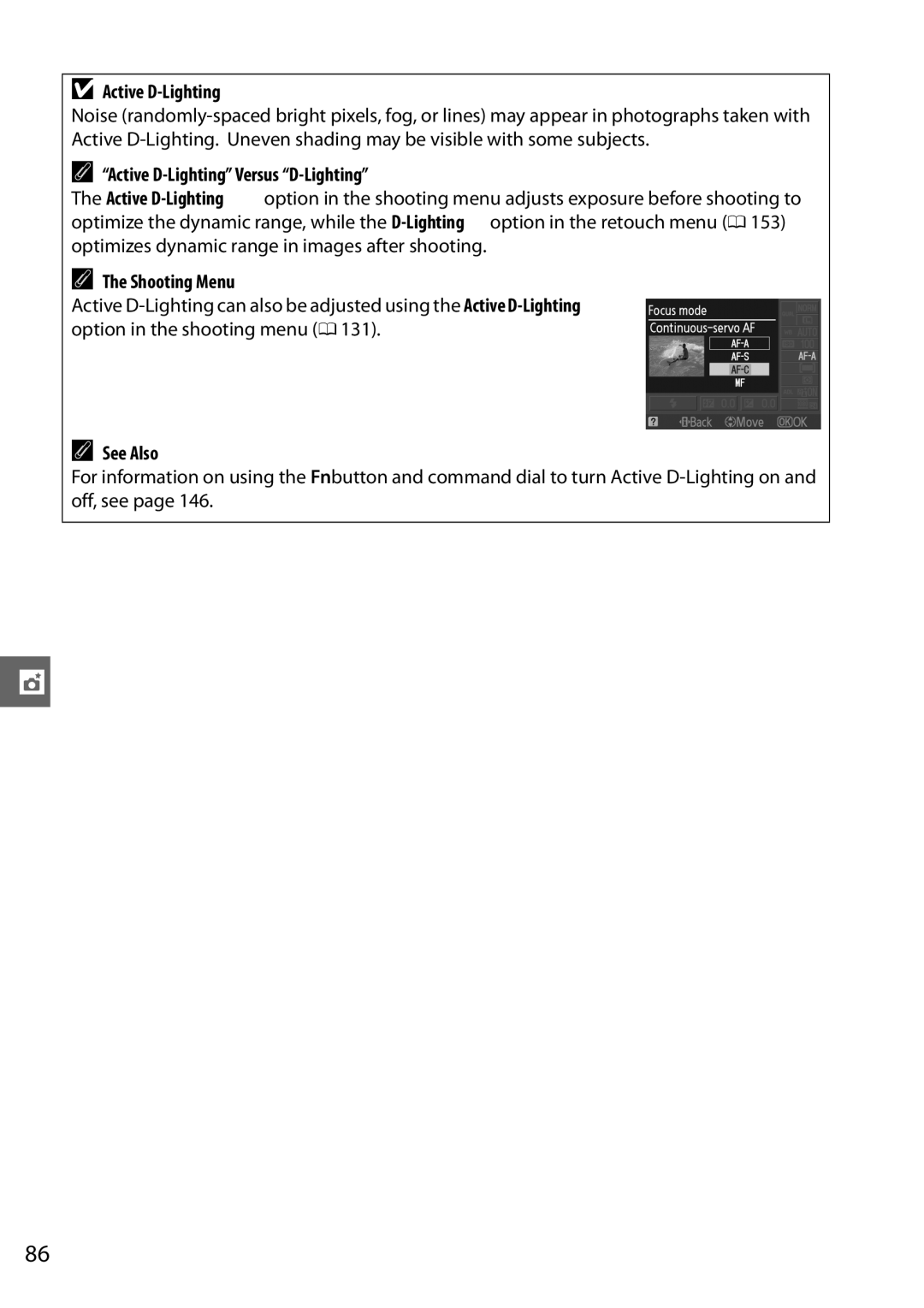 Nikon D3100 2 manual Active D-Lighting Versus D-Lighting 