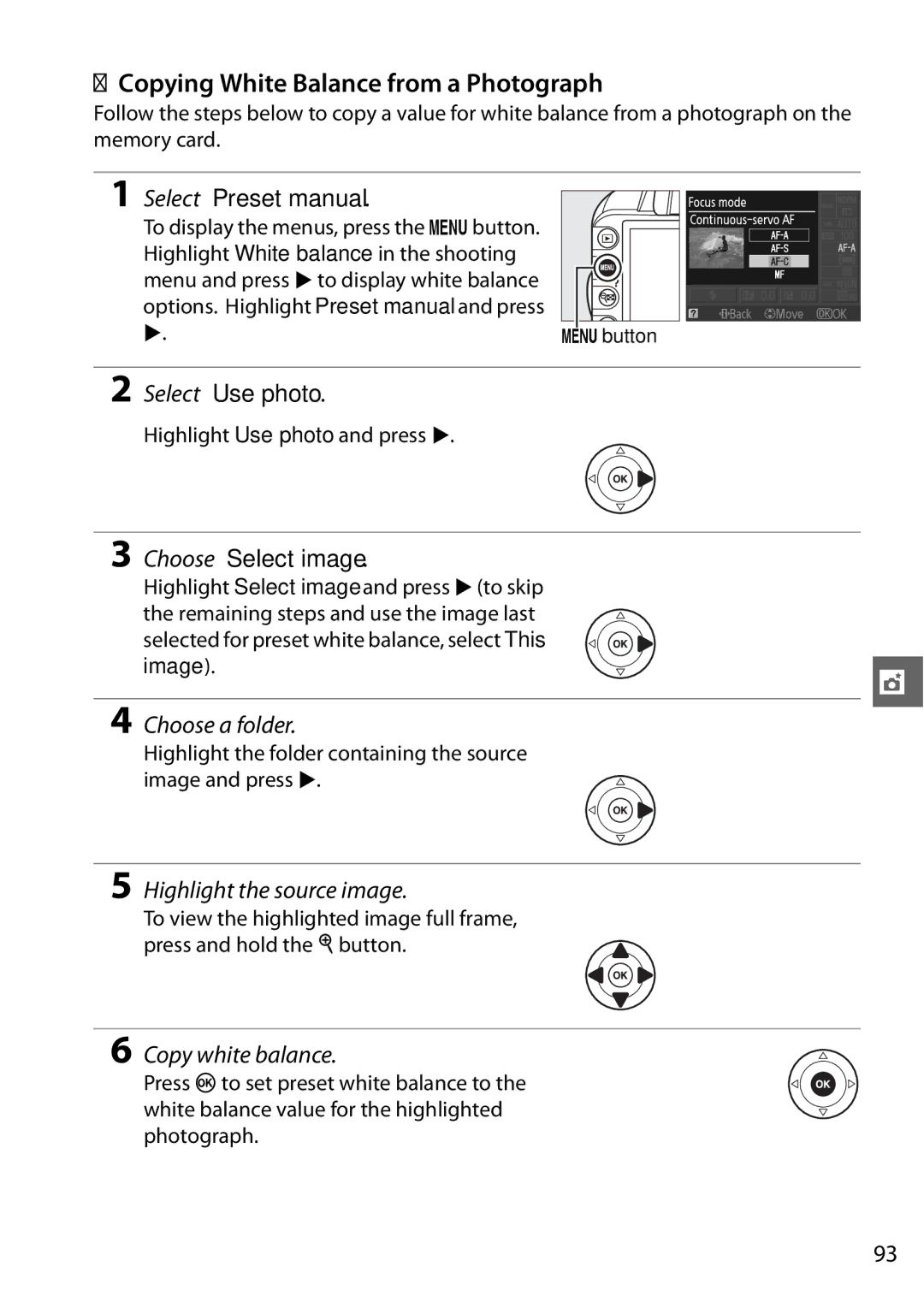 Nikon D3100 2 manual Copying White Balance from a Photograph 