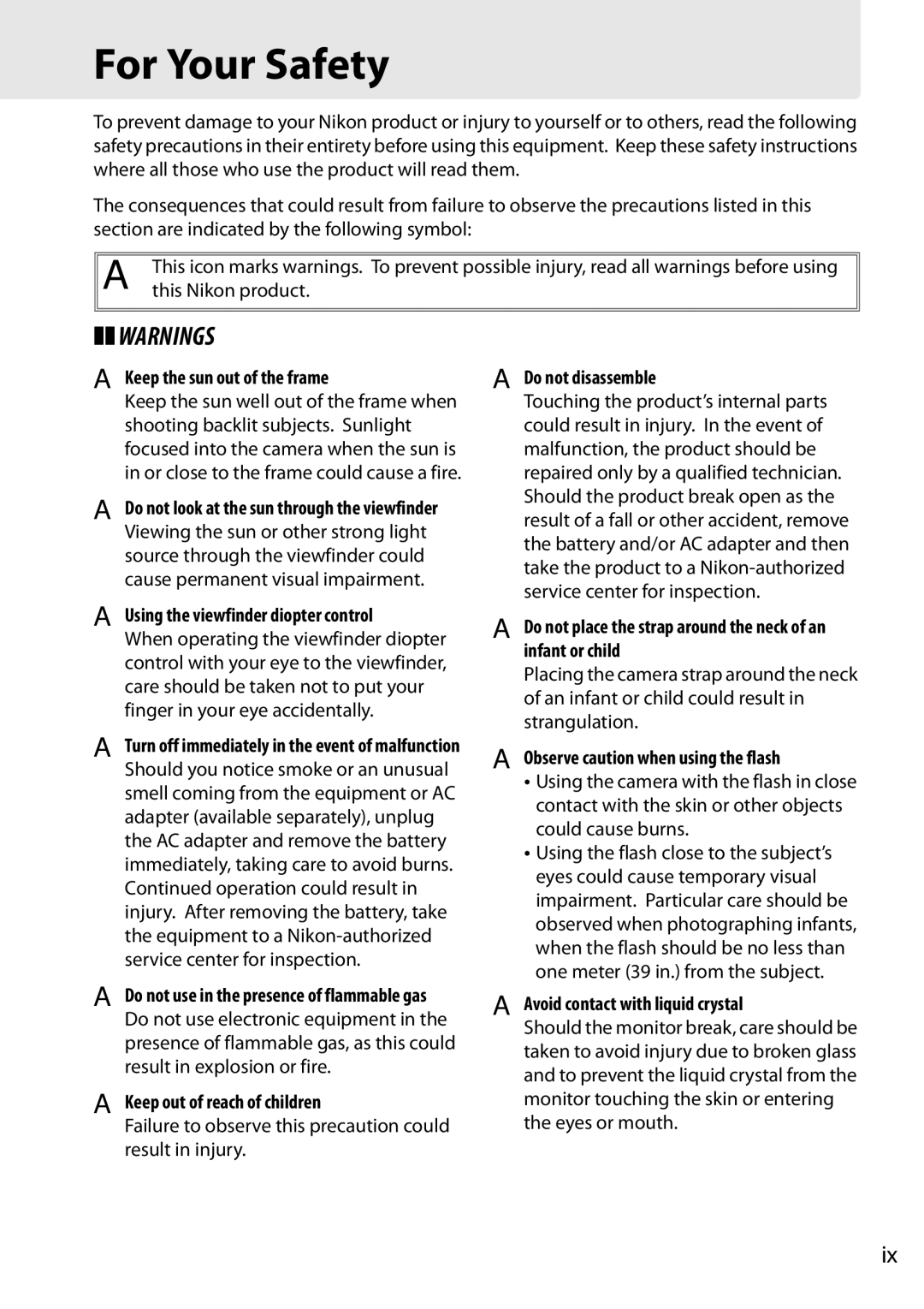 Nikon D3100 2 manual For Your Safety 