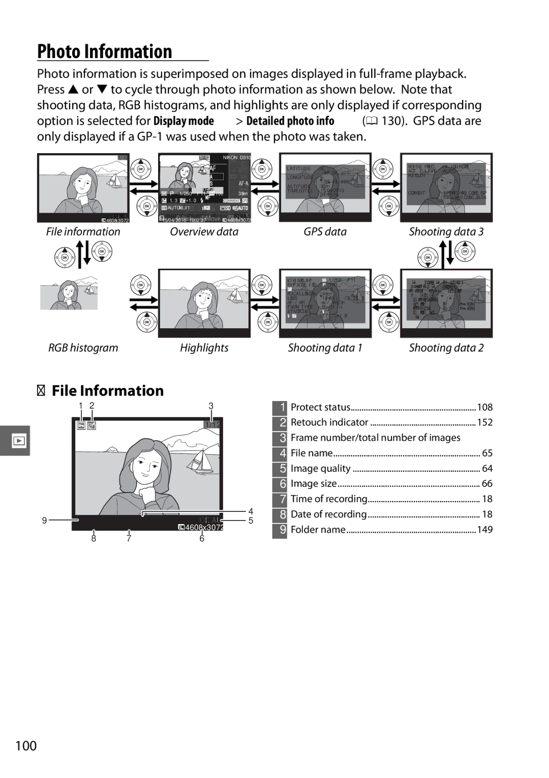 Nikon D3100 2 manual Photo Information 