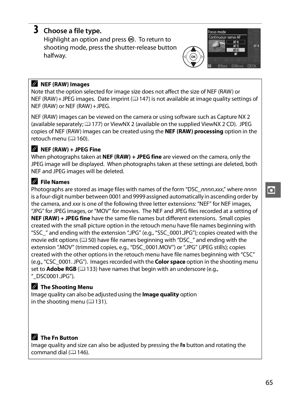 Nikon D3100 2 manual Choose a file type, NEF RAW Images, NEF RAW + Jpeg Fine, File Names, Shooting Menu 