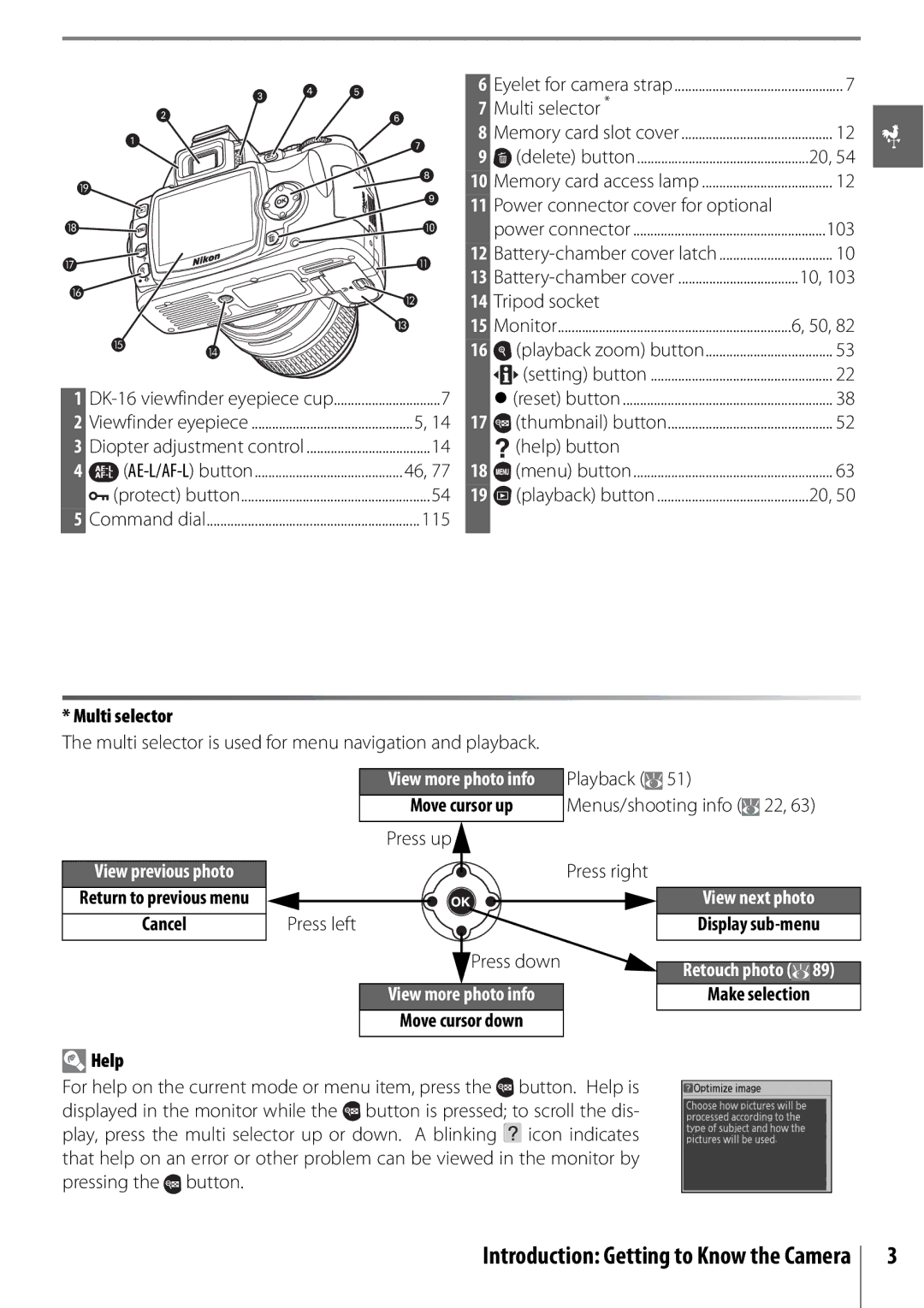 Nikon D40 manual Multi selector, Playback, Menus/shooting info 22, Press up, Press right, Press left 