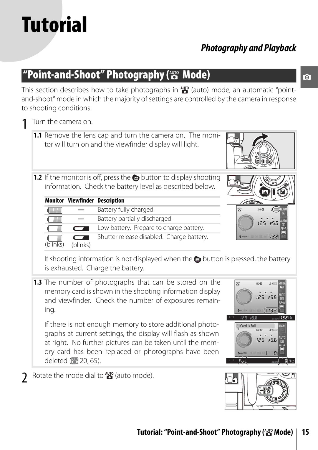 Nikon D40 manual Description, Tutorial Point-and-Shoot Photography Mode 