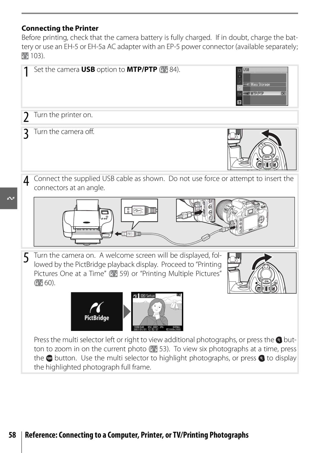 Nikon D40 manual Connecting the Printer 