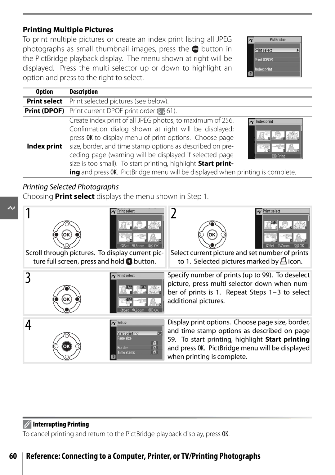 Nikon D40 Printing Multiple Pictures, Printing Selected Photographs, Choosing Print select displays the menu shown in Step 