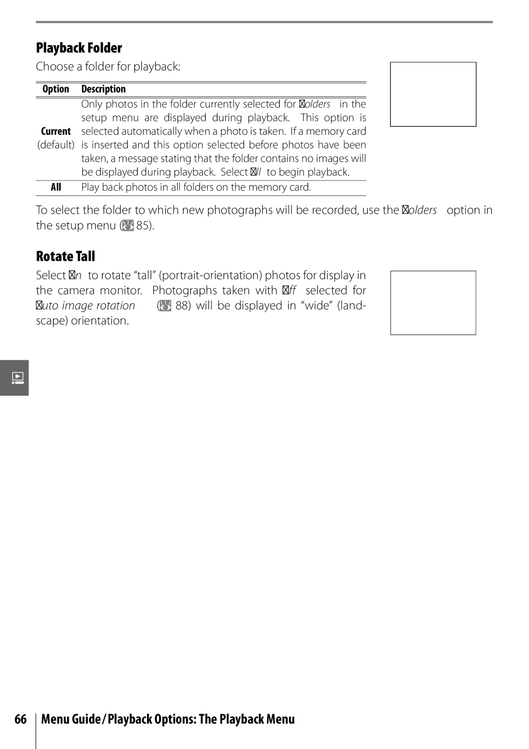 Nikon D40 manual Playback Folder, Rotate Tall, Menu Guide/Playback Options The Playback Menu, Choose a folder for playback 