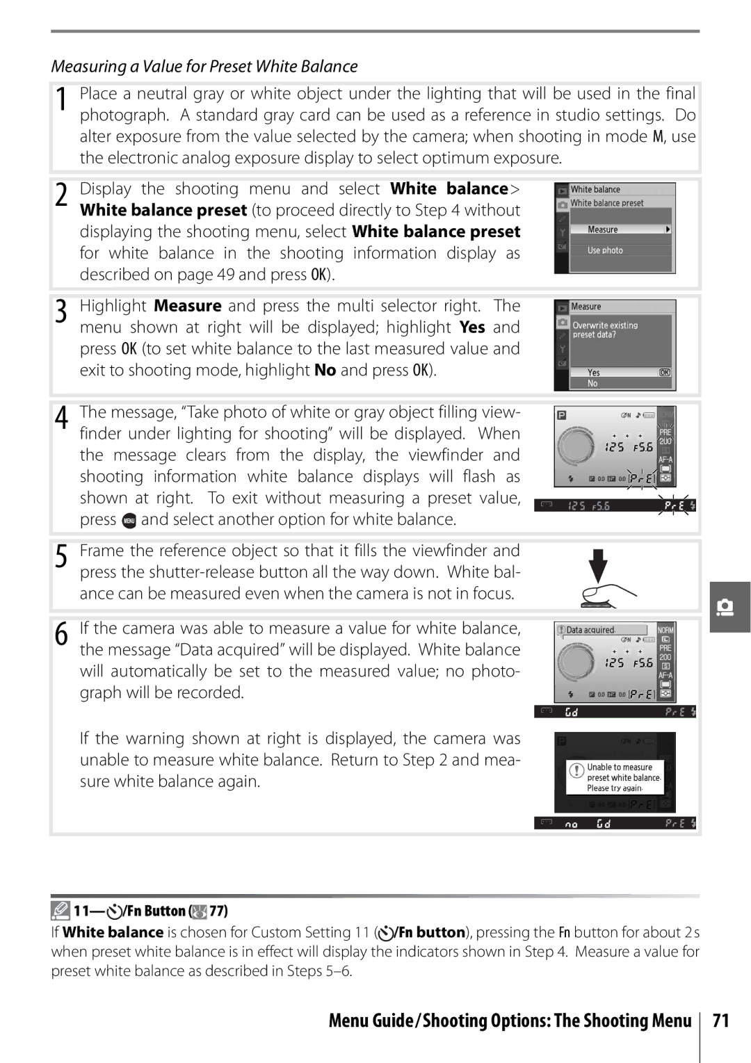 Nikon D40 manual Measuring a Value for Preset White Balance, 11- /Fn Button 