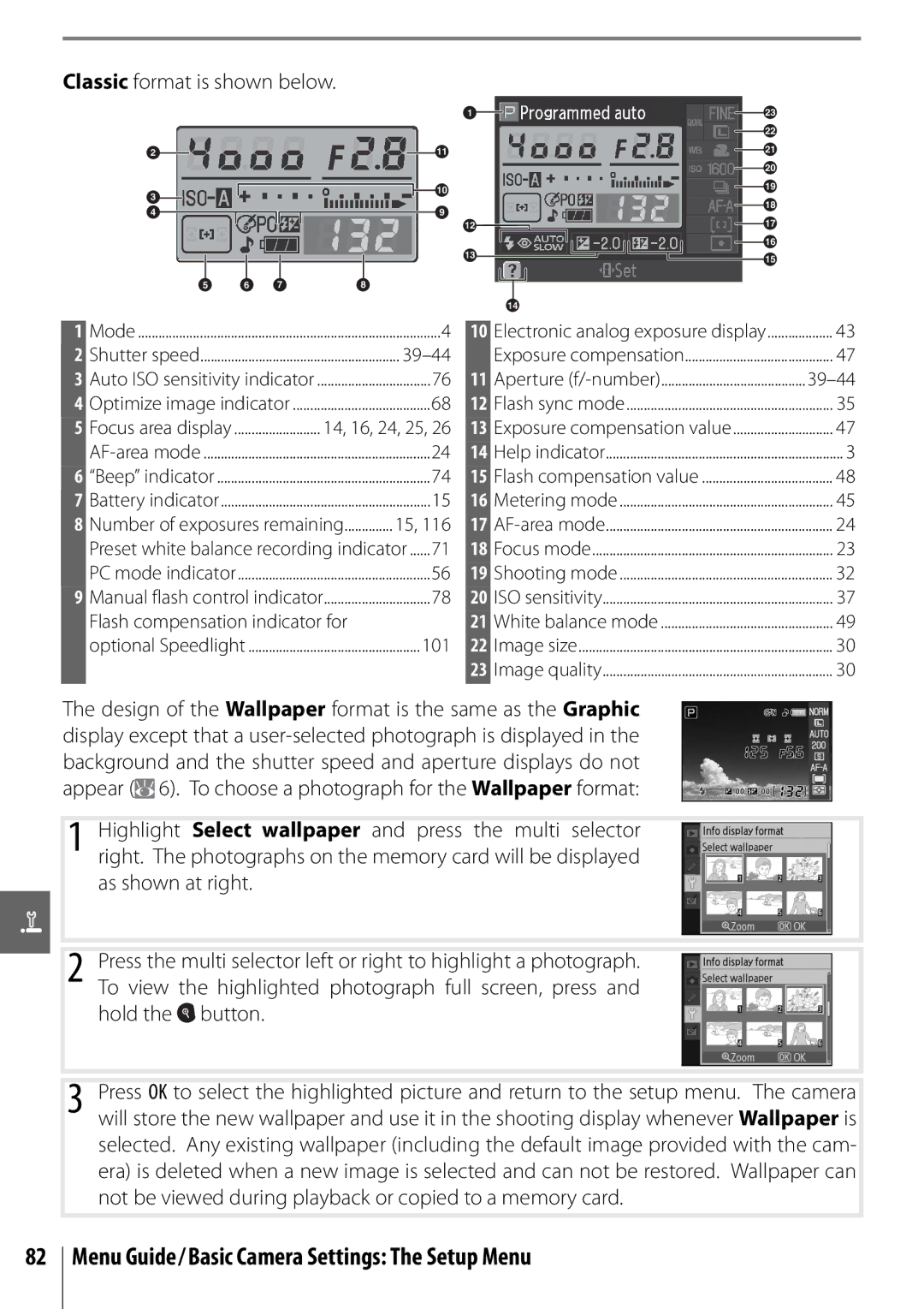 Nikon D40 manual Classic format is shown below, 39-44, Manual flash control indicator 