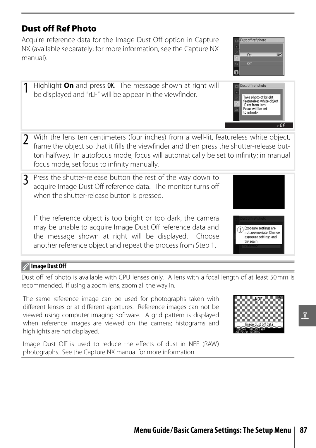 Nikon D40 manual Dust off Ref Photo, Image Dust Off 