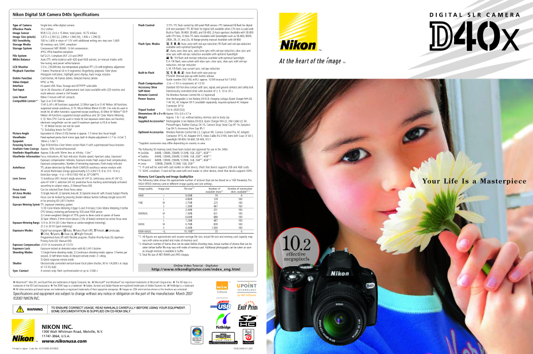 Nikon D40X specifications 10.2 