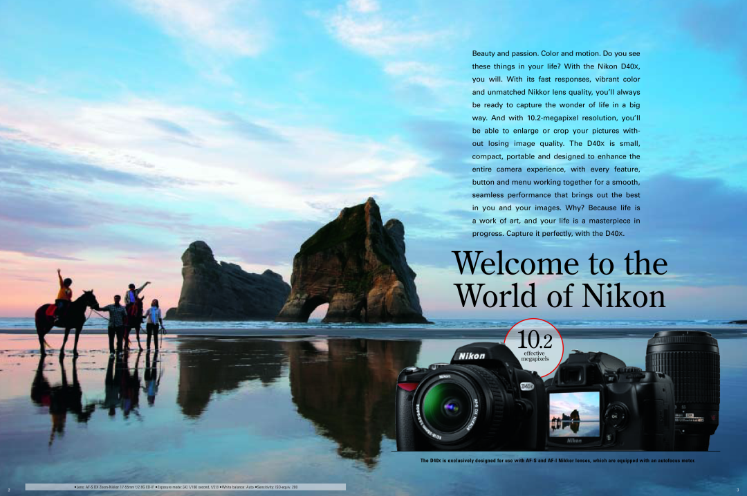 Nikon D40X specifications Welcome to the World of Nikon, 10.2, effective megapixels 