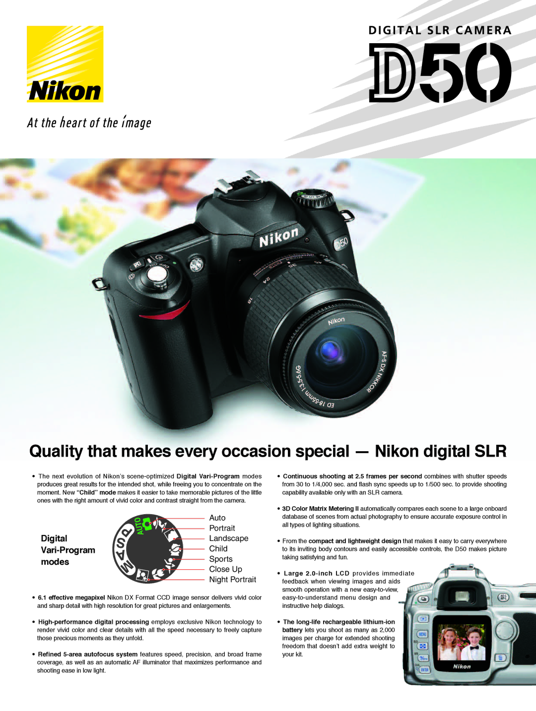 Nikon D50 manual Quality that makes every occasion special Nikon digital SLR, Digital, Vari-Program, Modes 