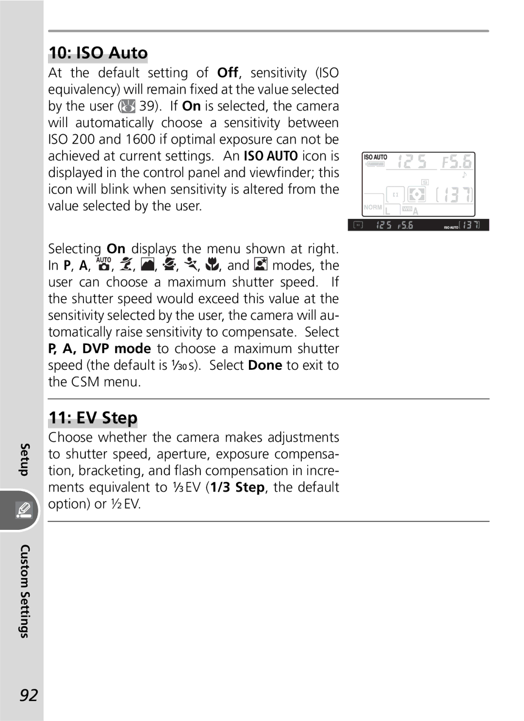 Nikon D50 manual ISO Auto, EV Step 