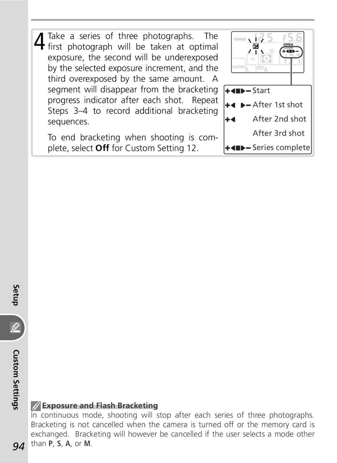 Nikon D50 manual Setup, Exposure and Flash Bracketing 