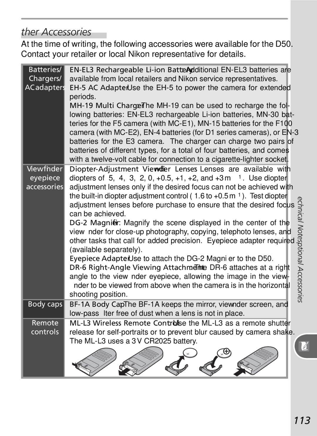 Nikon D50 manual Other Accessories, 113 