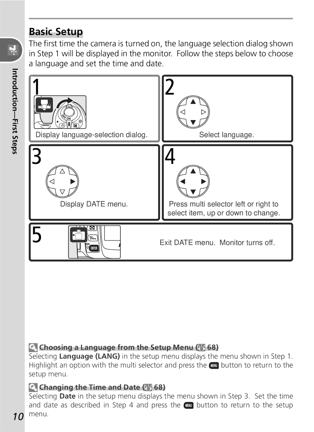 Nikon D50 manual Basic Setup, Choosing a Language from the Setup Menu, Changing the Time and Date 
