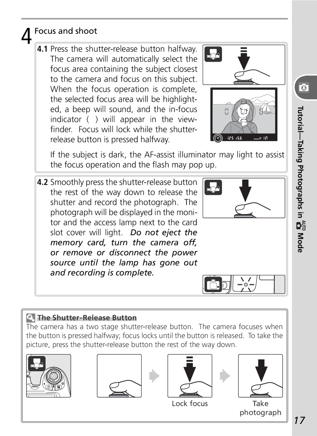 Nikon D50 manual Focus and shoot, Shutter-Release Button 