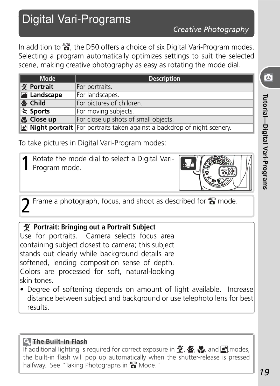 Nikon D50 manual Mode Description, Tutorial-Digital Vari-Programs 