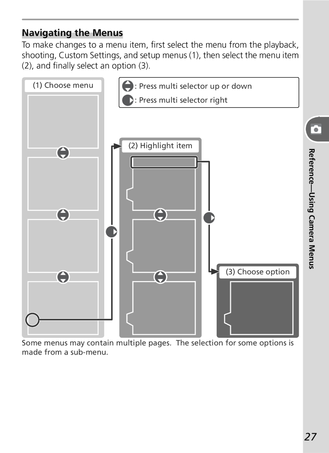 Nikon D50 manual Navigating the Menus 