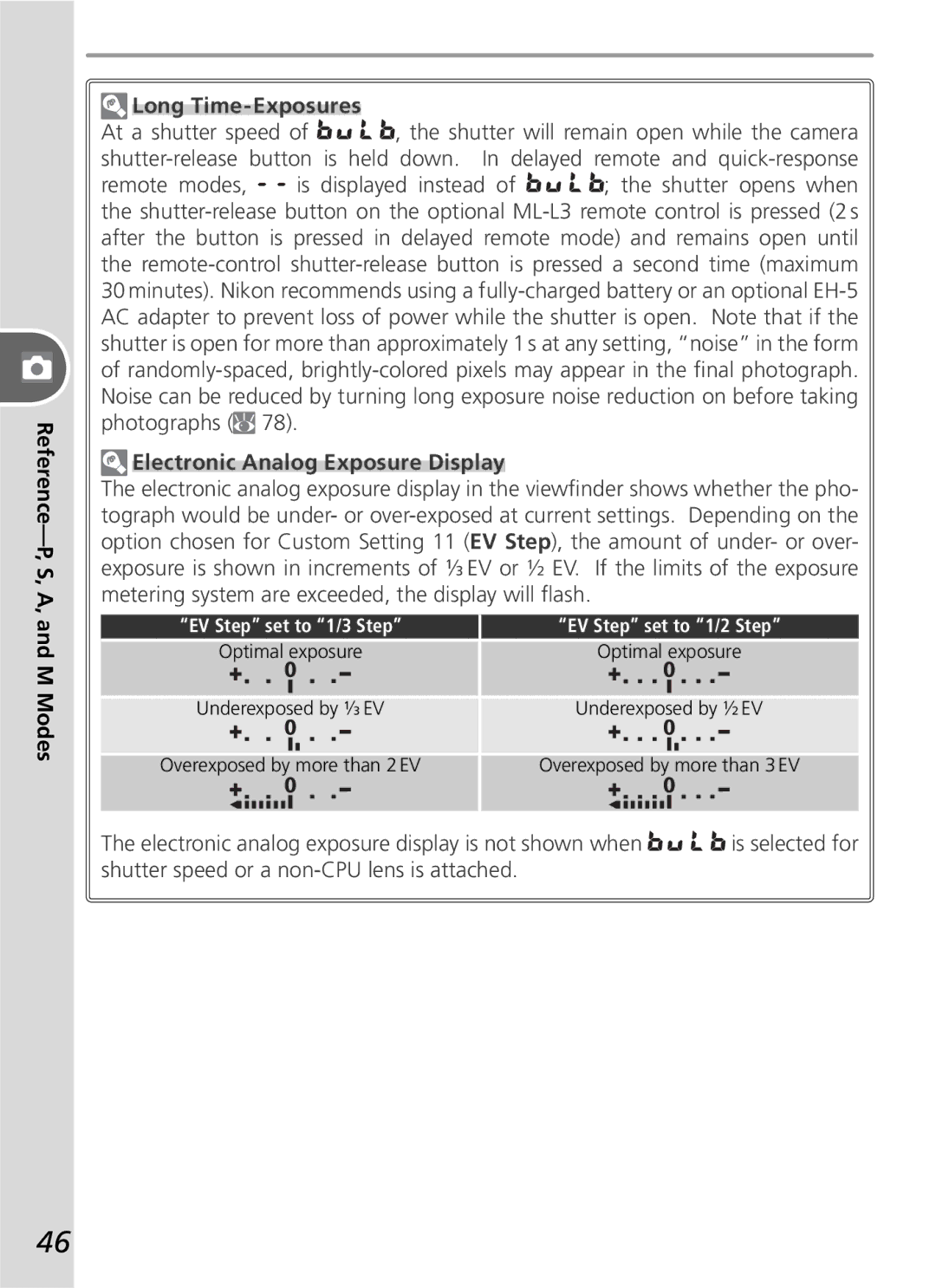 Nikon D50 manual Long Time-Exposures, Electronic Analog Exposure Display 