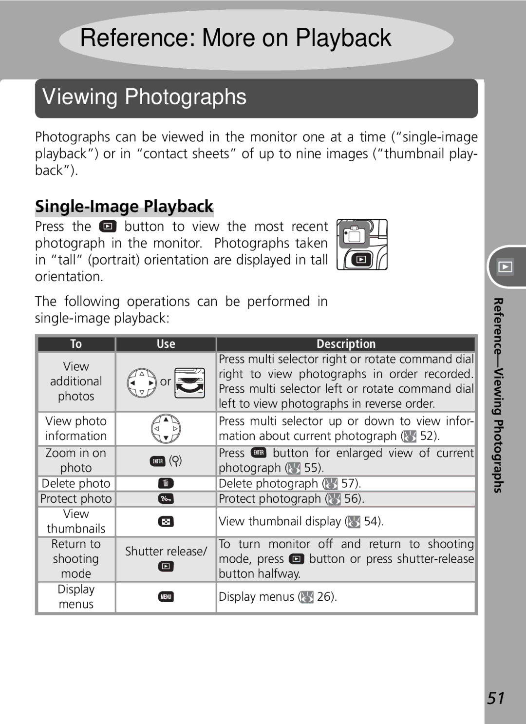 Nikon D50 manual Single-Image Playback, Reference-Viewing Photographs 