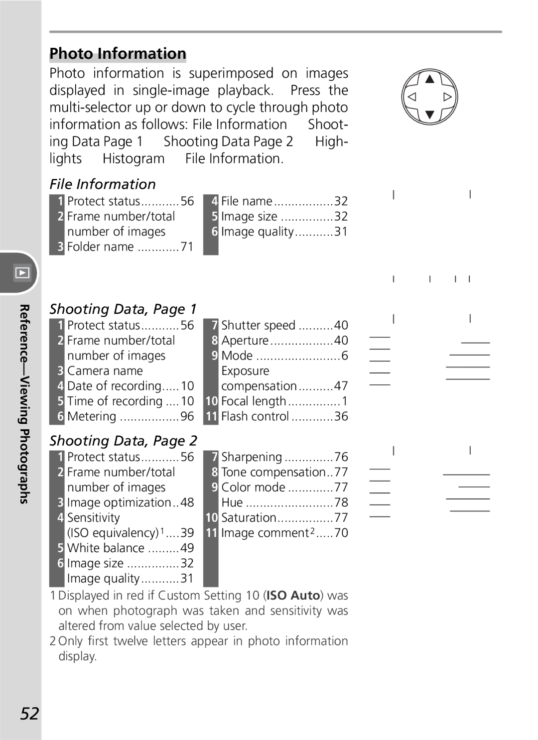 Nikon D50 manual Photo Information, File Information, Shooting Data 