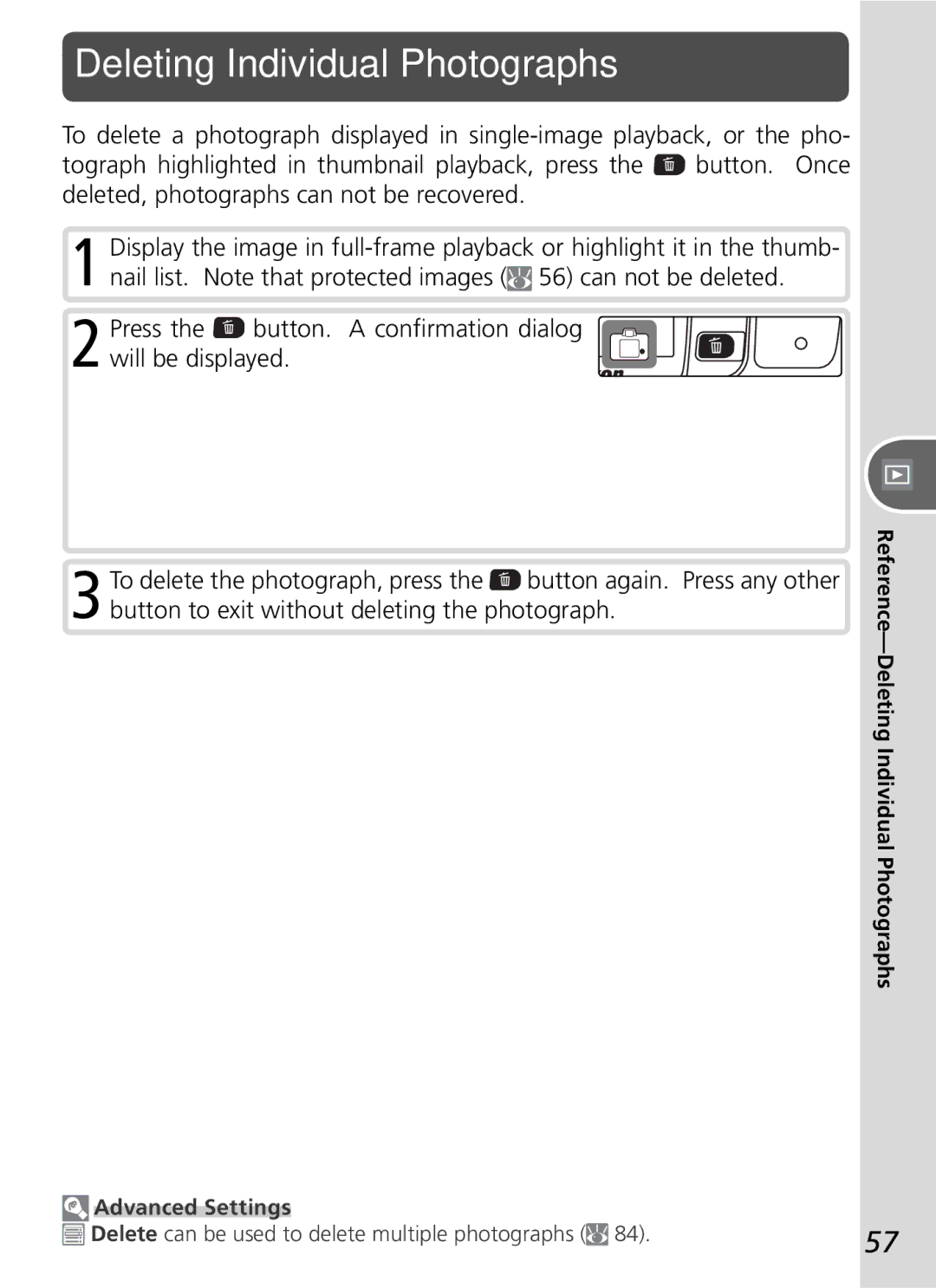 Nikon D50 manual Deleting Individual Photographs, Nail list. Note that protected images 56 can not be deleted 