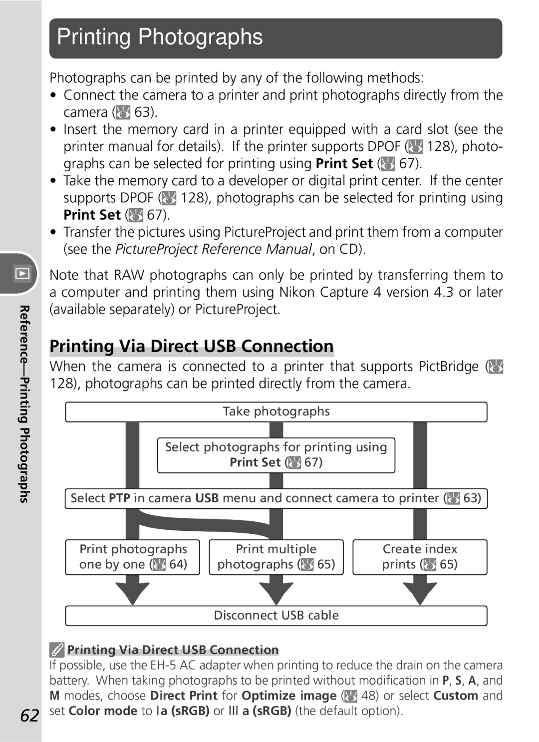 Nikon D50 manual Printing Via Direct USB Connection, Reference-Printing Photographs, Print Set 