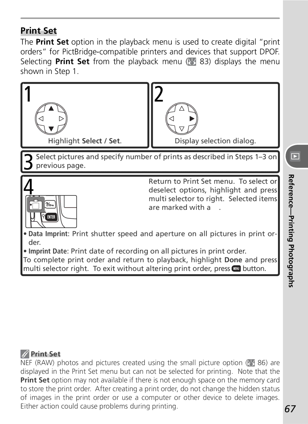 Nikon D50 manual Print Set, Highlight Select / Set 