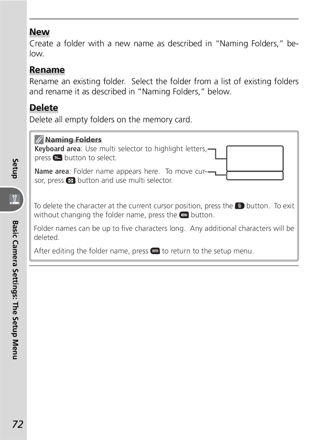 Nikon D50 manual New, Rename, Delete all empty folders on the memory card, Naming Folders 