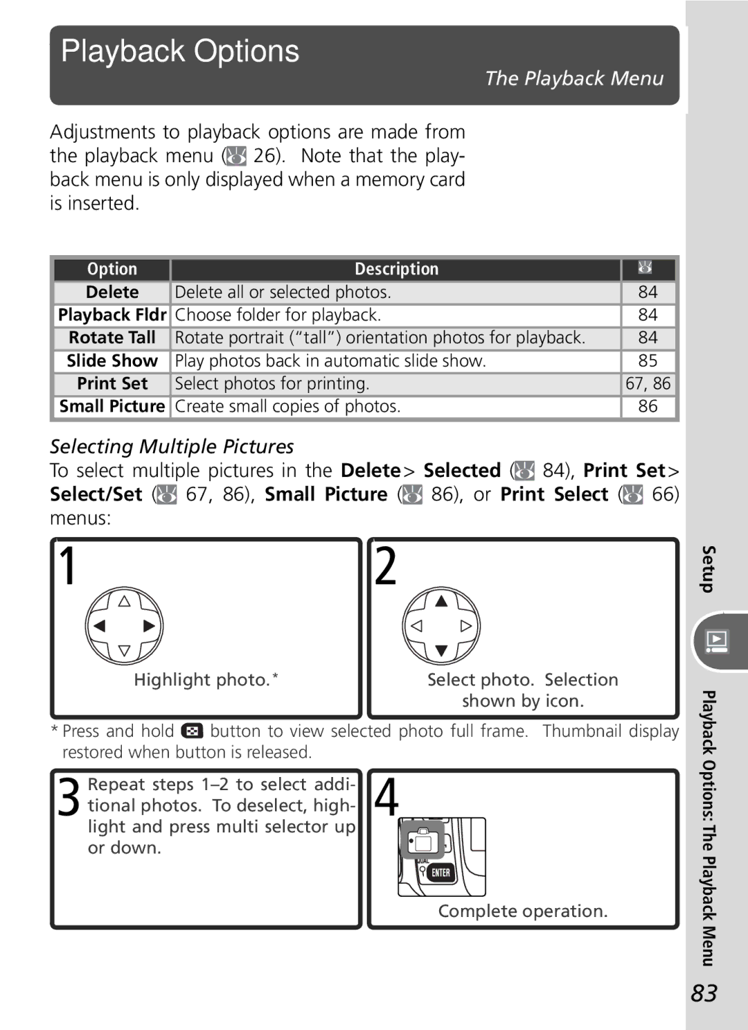 Nikon D50 manual Playback Options, Selecting Multiple Pictures 