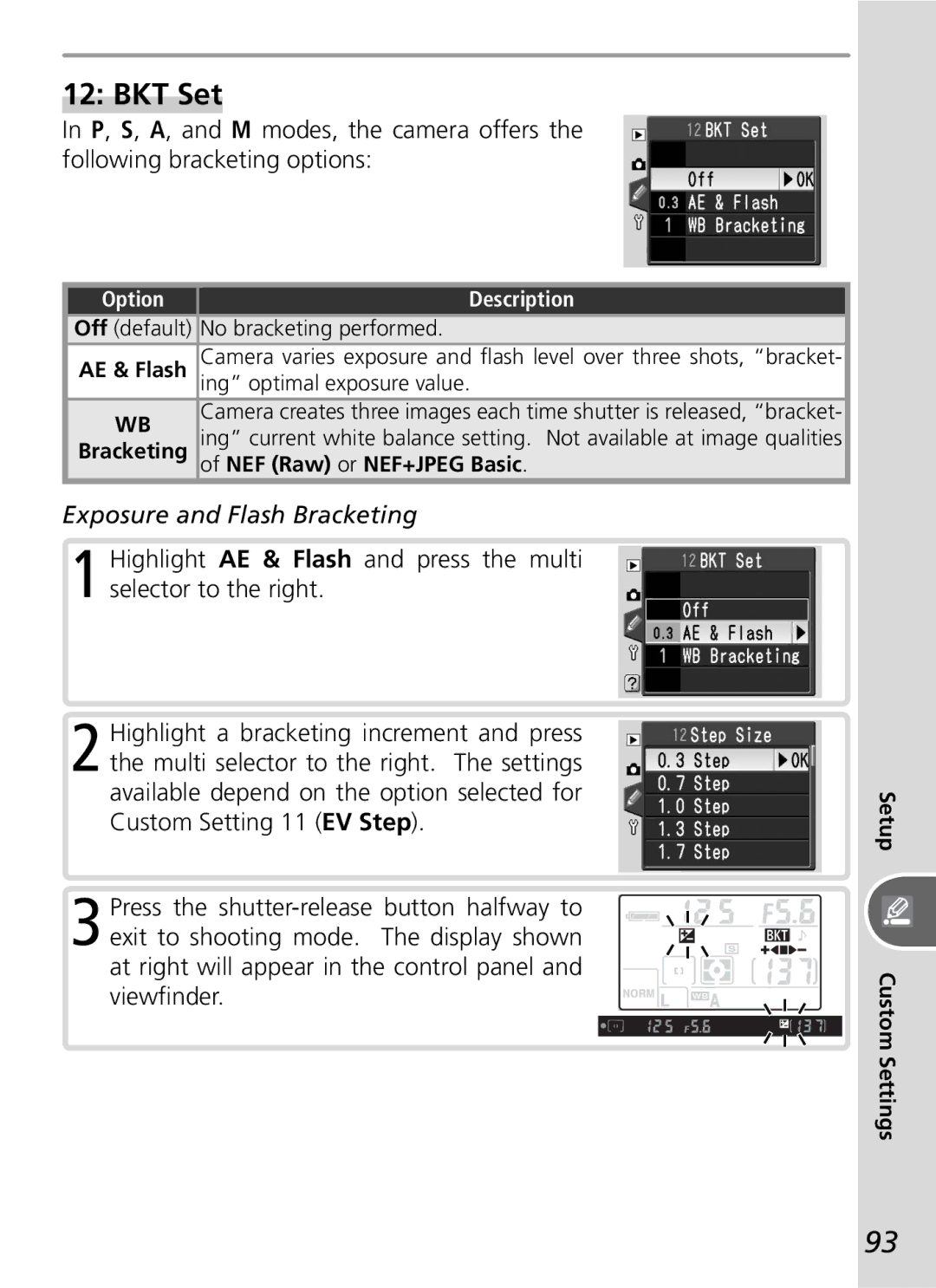 Nikon D50 manual BKT Set, Exposure and Flash Bracketing, No bracketing performed, Ing optimal exposure value 