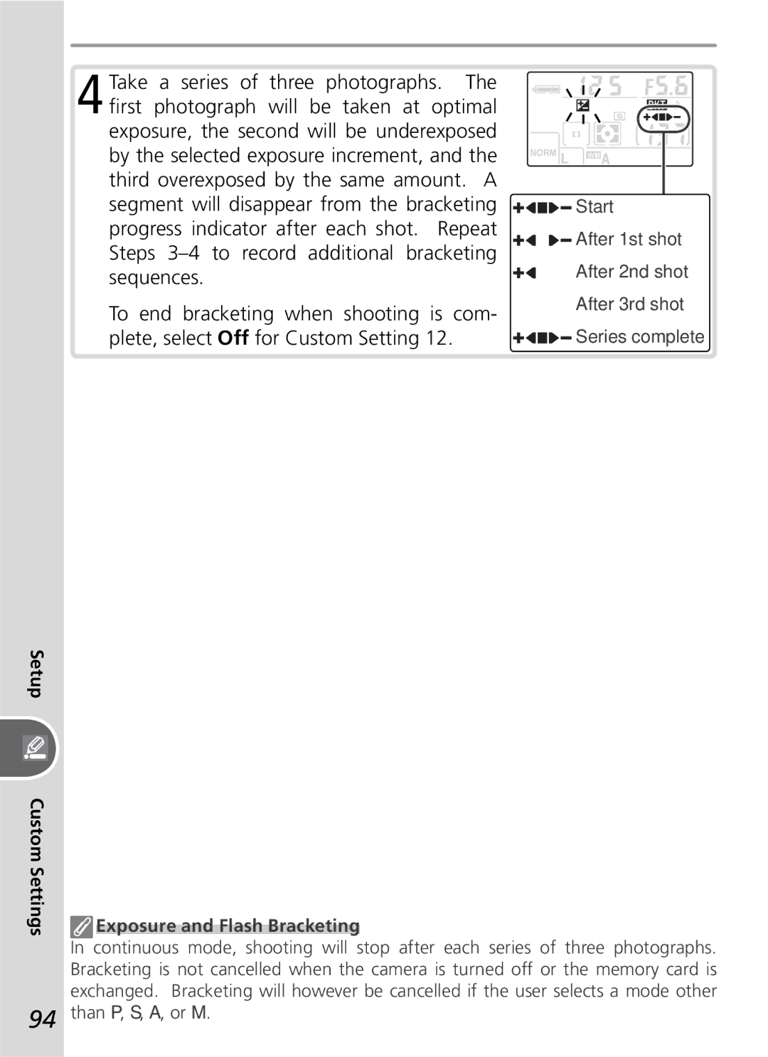 Nikon D50 manual Setup, Exposure and Flash Bracketing 