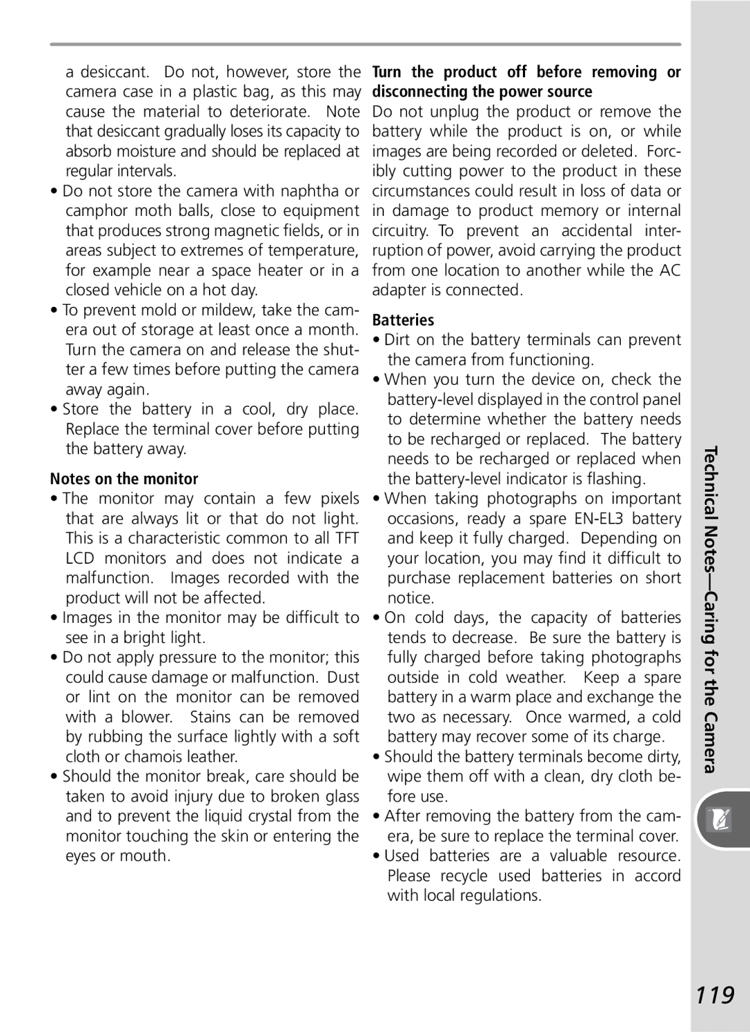 Nikon D50 manual 119, Disconnecting the power source 