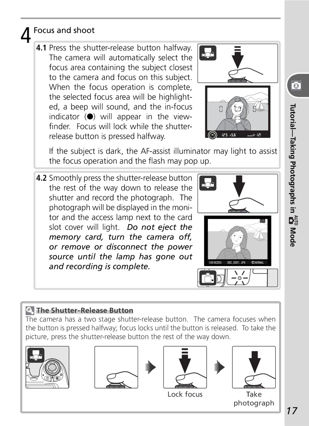 Nikon D50 manual Focus and shoot, Shutter-Release Button 