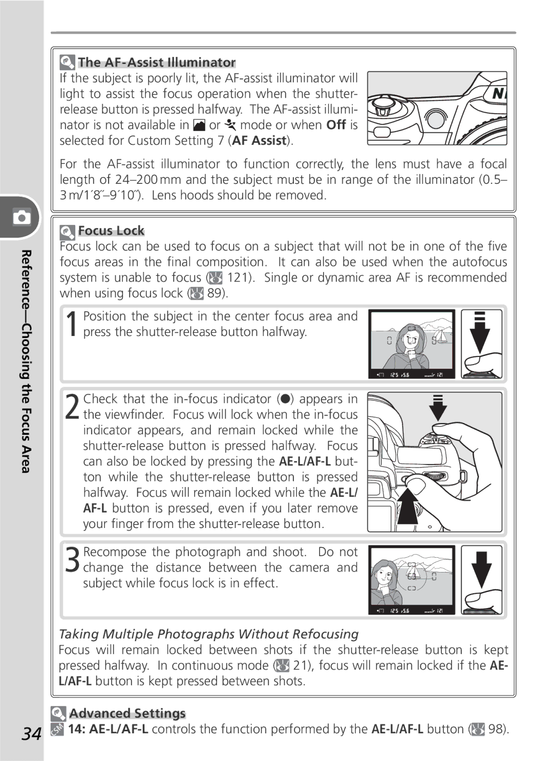 Nikon D50 manual AF-Assist Illuminator, Focus Lock 