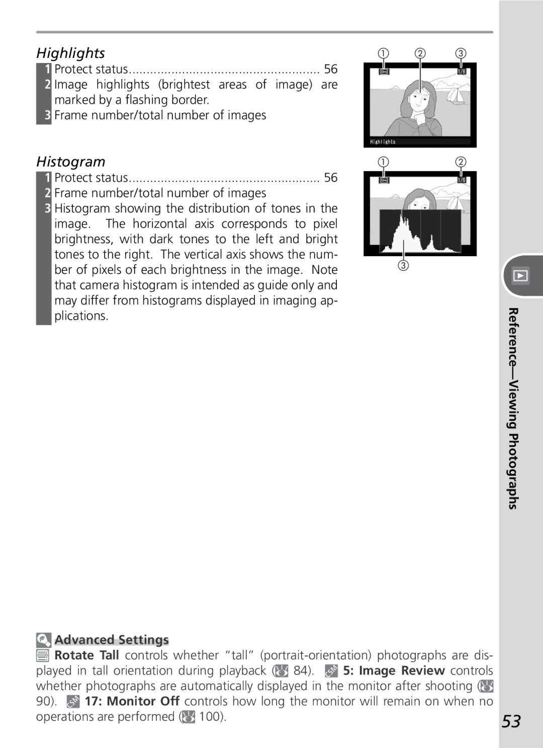 Nikon D50 manual Highlights, Image highlights brightest areas of image are 