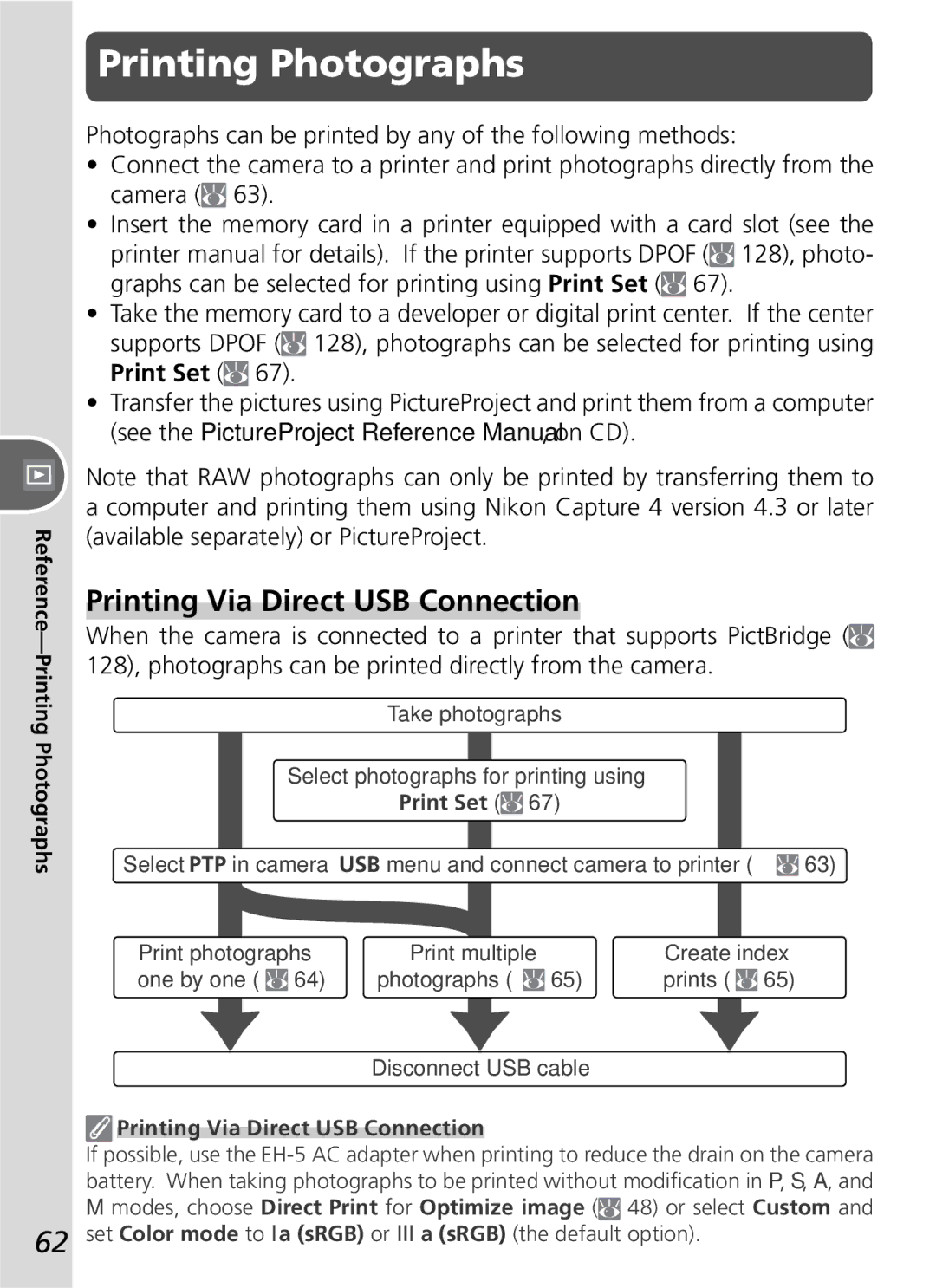 Nikon D50 manual Printing Via Direct USB Connection, Reference-Printing Photographs, Print Set 