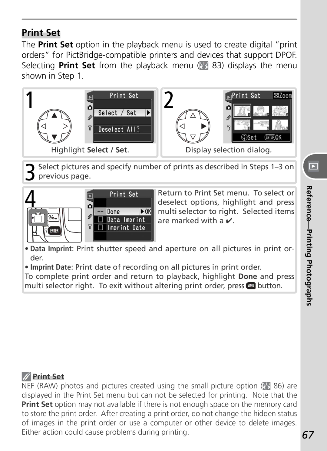 Nikon D50 manual Print Set, Highlight Select / Set 