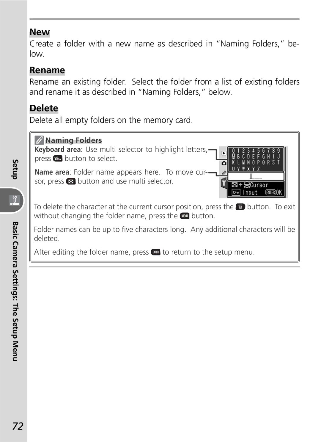 Nikon D50 manual New, Rename, Delete all empty folders on the memory card, Naming Folders 