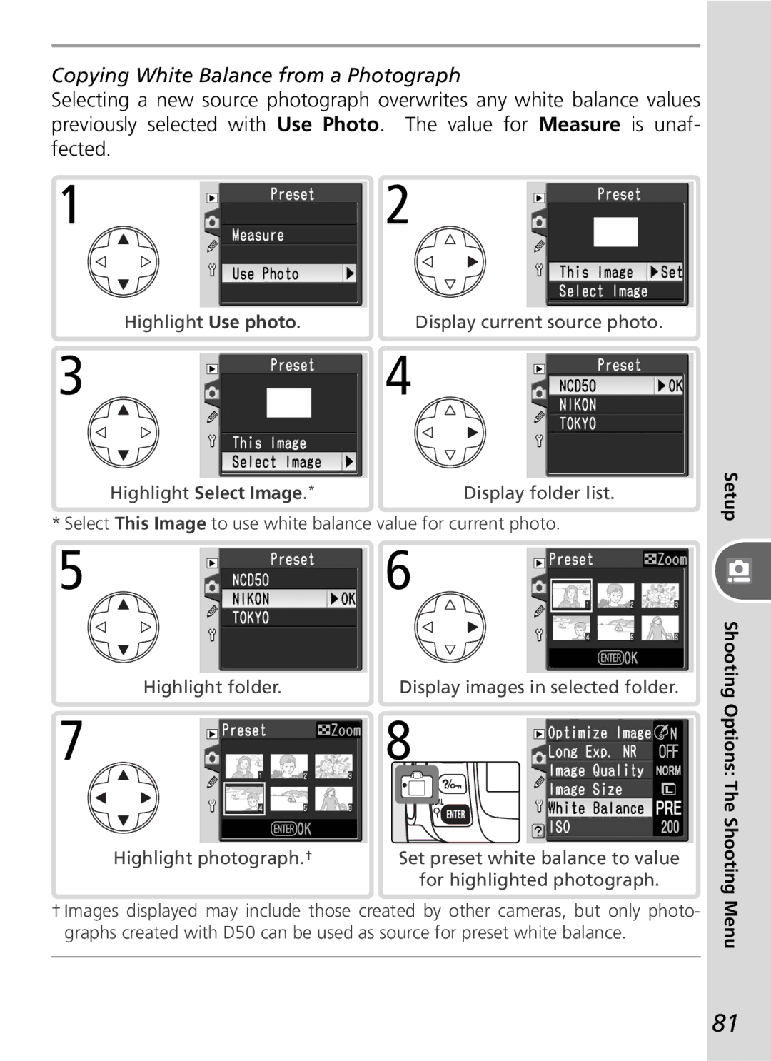 Nikon D50 manual Copying White Balance from a Photograph 