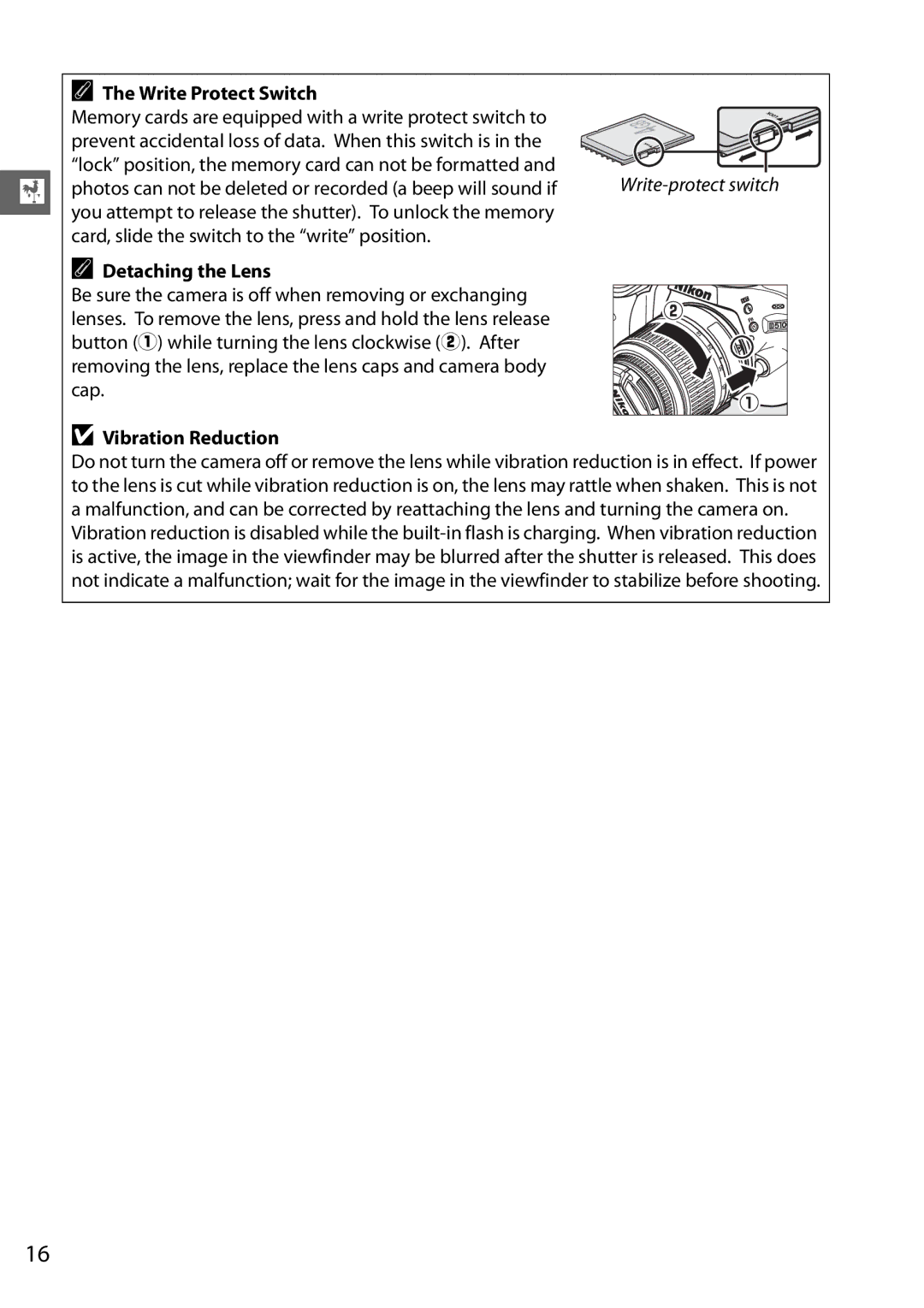Nikon D5100 (18-55mm Kit), D5100 1855mm Kit, 25478B Write Protect Switch, Detaching the Lens, Vibration Reduction 