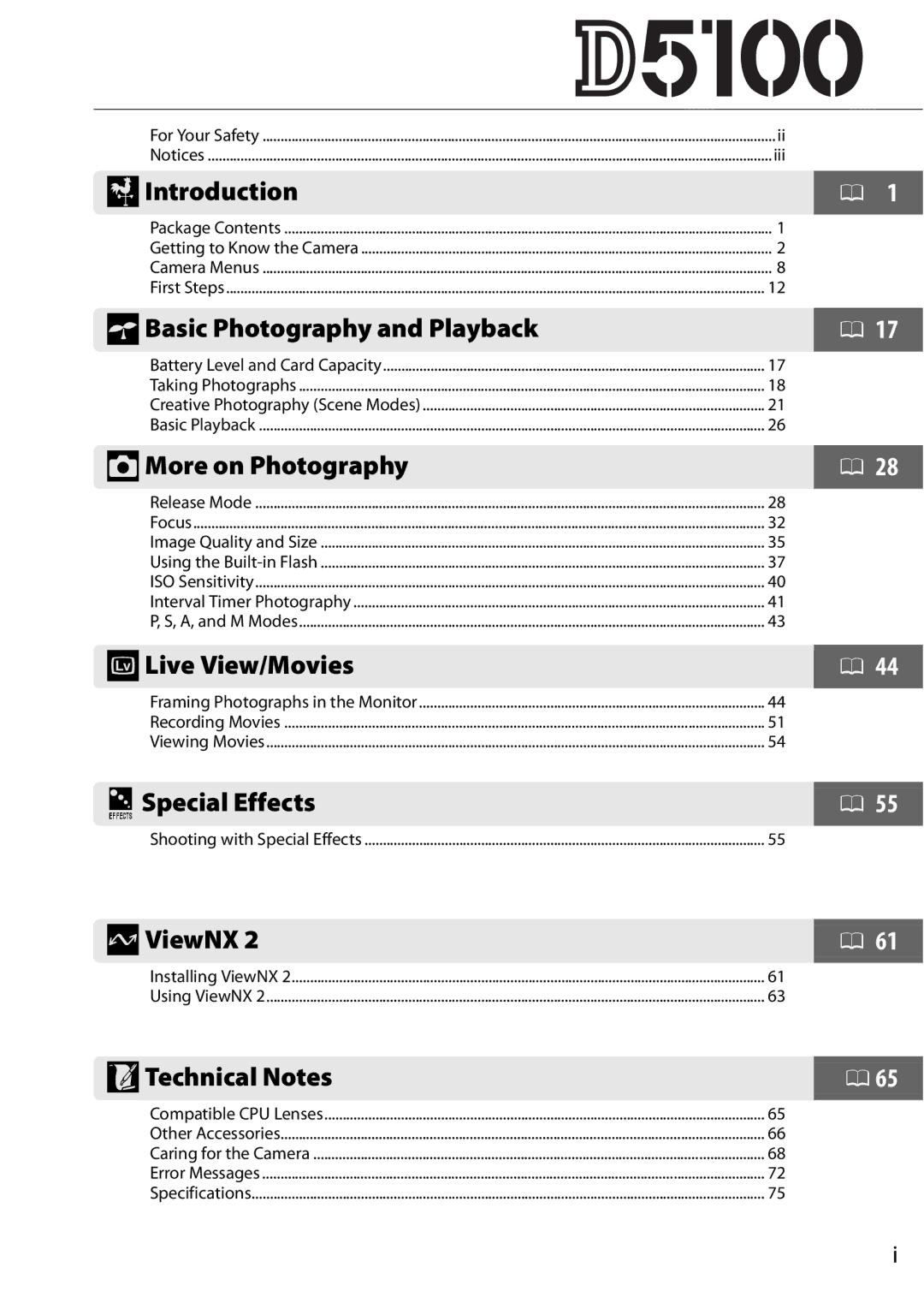 Nikon D5100 (18-55mm Kit), D5100 1855mm Kit, 25478B, 25476 user manual XIntroduction 