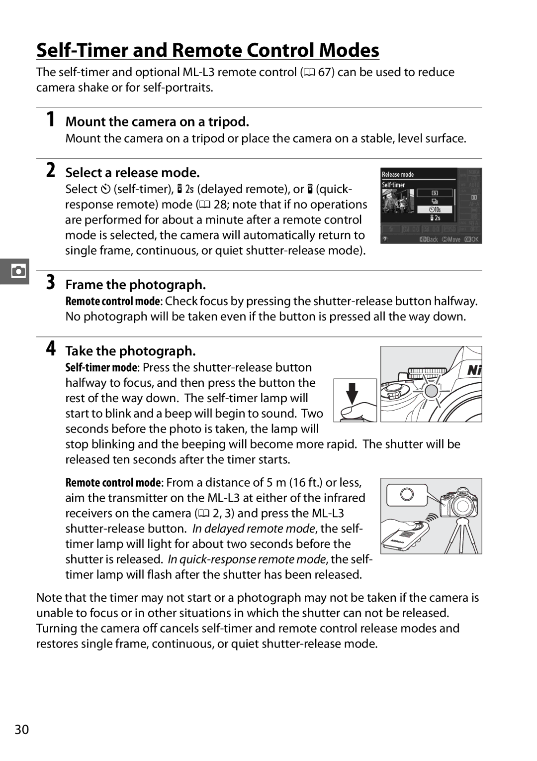 Nikon D5100 1855mm Kit, 25478 Self-Timer and Remote Control Modes, Mount the camera on a tripod, Select a release mode 