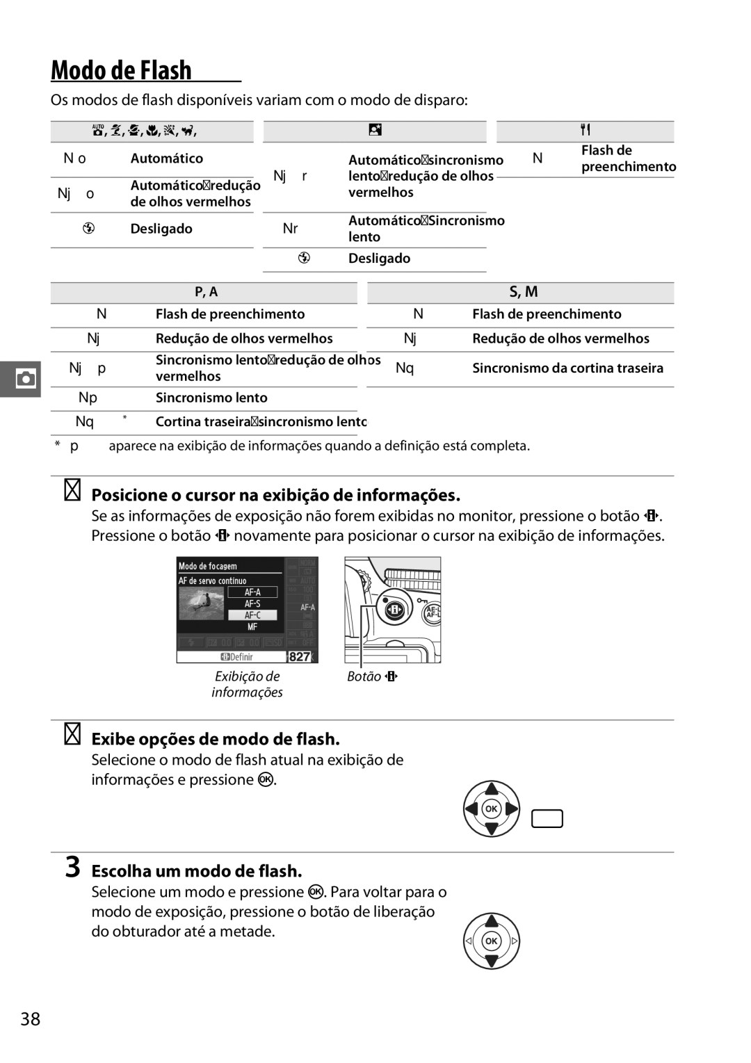 Nikon D5100 manual Modo de Flash, Exibe opções de modo de flash, Escolha um modo de flash 