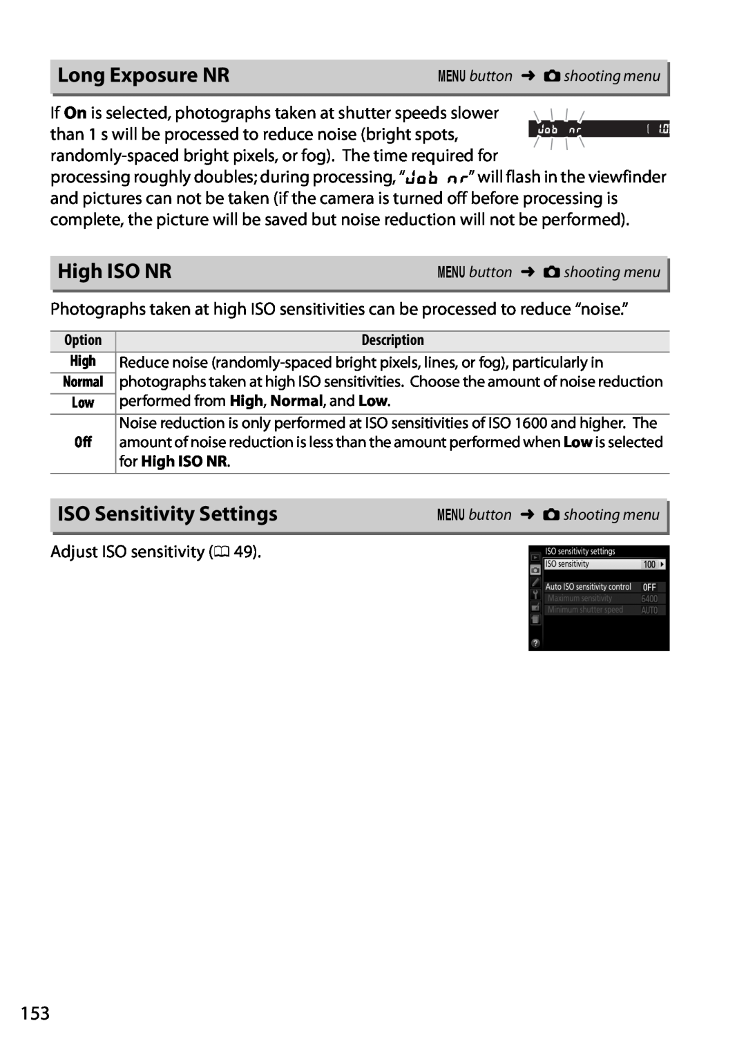 Nikon D5200 18105mm Kit, D5200 1855mm Kit Bronze, 1501, 1507, 1511 Long Exposure NR, High ISO NR, ISO Sensitivity Settings 