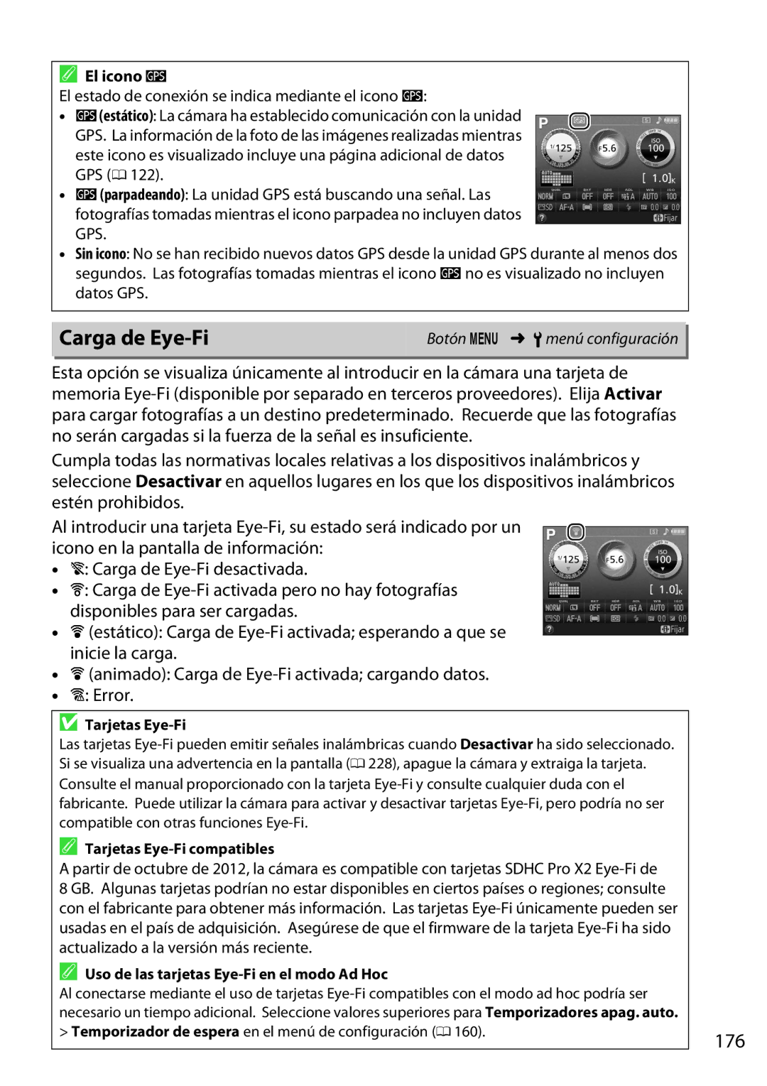 Nikon D5200 manual Carga de Eye-Fi, 176, Estén prohibidos, El icono h, Actualizado a la versión más reciente 