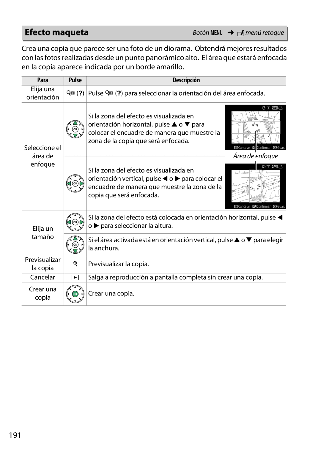 Nikon D5200 manual Efecto maqueta, 191, Para 